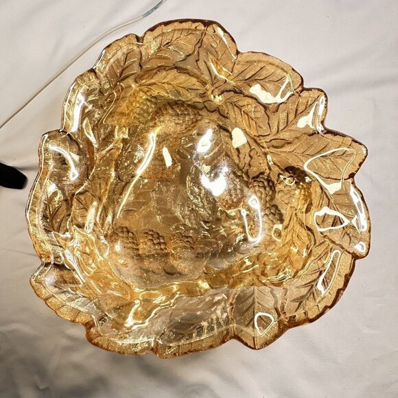 Vintage Indiana Loganberry Amber Carnival Glass Iridescent Candy Dish Bowl 7” - Picture 1 of 11